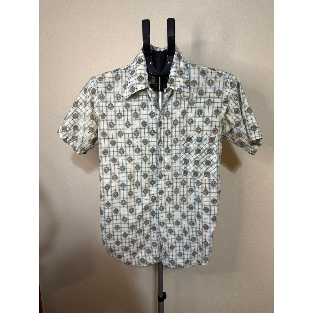 Vintage Permanent Press Mens Small Short Sleeve Medallion Print Button Shirt